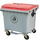 四轮移动平盖塑料垃圾桶 （ZTL-1100A-P1带脚踏/红白）