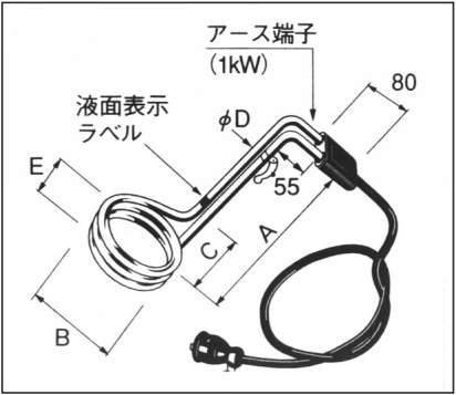 八光　投込みヒーター　Ａ型|||SAA1105　油用　単相100V　500W/发酵浸入式加热器型A | | | SAA1105油单相100V 500W 