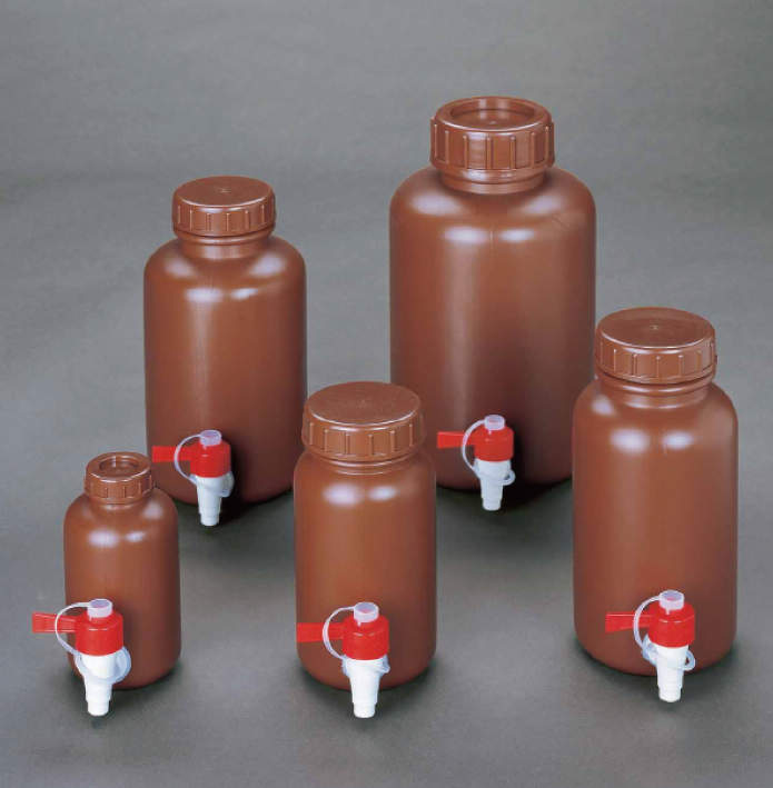 ポリ広口茶色瓶　ケミカルコック付|||３Ｌ/广口塑料瓶，棕色化学公鸡| | | 3L 